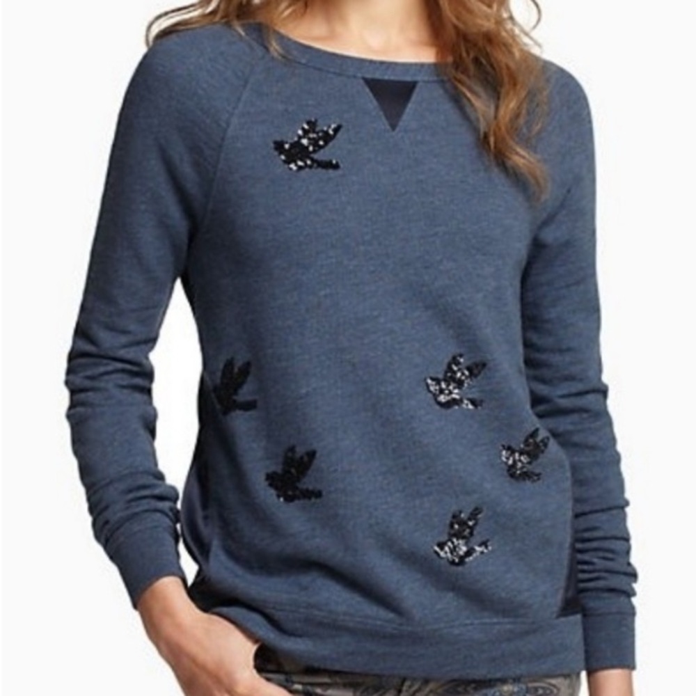 Anthropologie Leifnotes Navy blue Sequin Bird Migration Sweatshirt XS